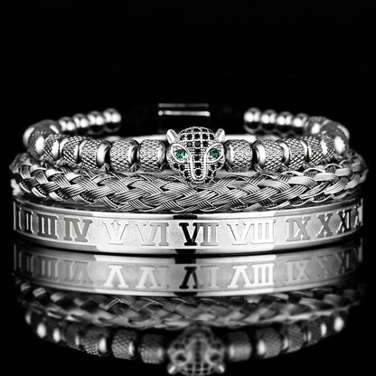 Elegant Panther Charm Braided Bangle Set