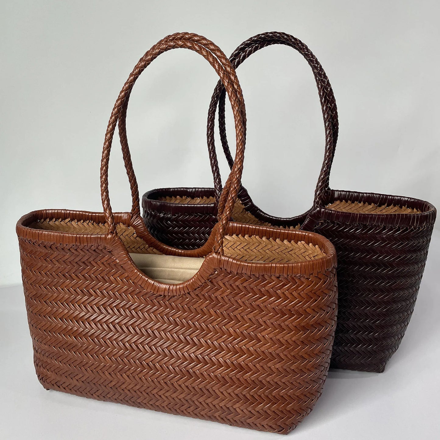 Classic Brown Woven Leather Handbag