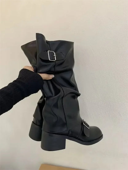 Tall Women's Leather Platform Boots for Winter