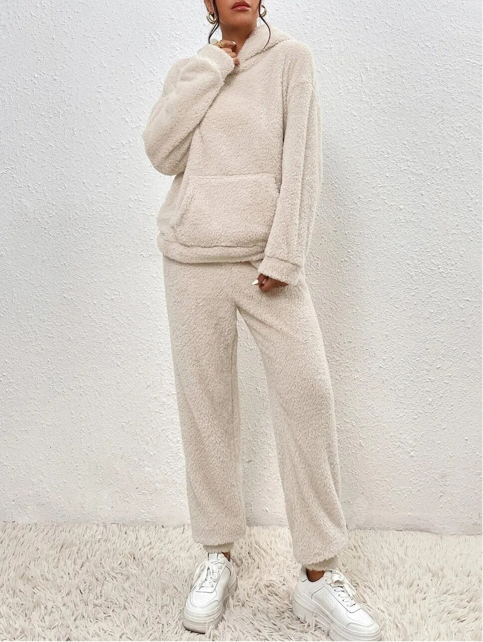 Soft Plush Teddy Hooded Jumpsuit for Lounging Comfort