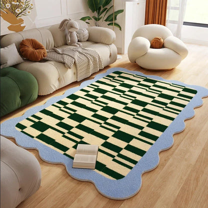 Soft Checkered Border Rug for Kids Room