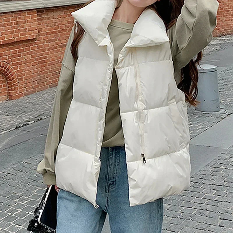 Warm Women's Puffy Quilted Vest - Winter Polyester Jacket - Luxicro