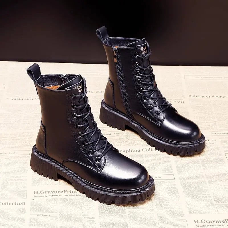 Women's Ankle Boots with Chunky Low Heel and Grip Sole - EasyApparels