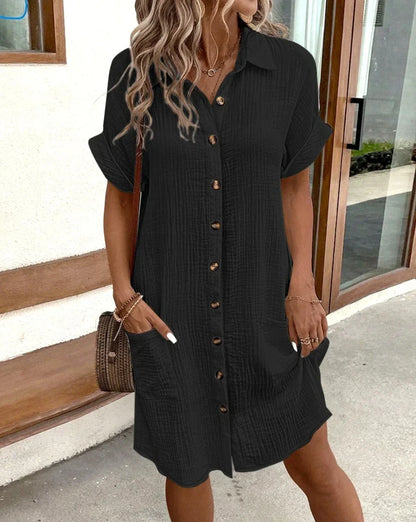 Casual V-Neck Mini Dress with Pockets