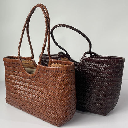 Classic Brown Woven Leather Handbag