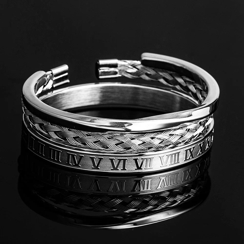 Simple Braided Engraved 3 Piece Bracelet Set