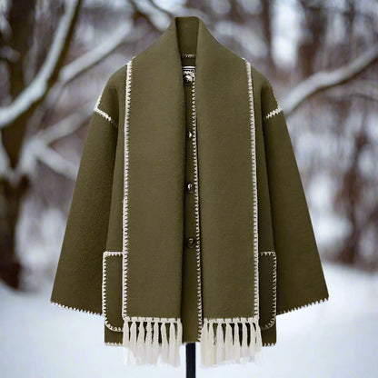 Relaxed Fit Wool Women's Coat with Button Front