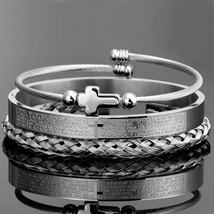Personalized Cross Engraved Bangle Set