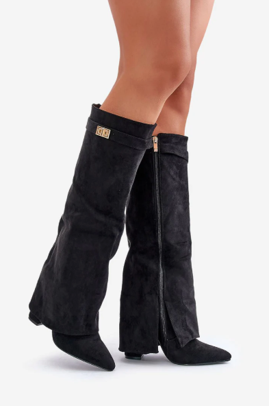 Comfortable Women's Suede Knee Boots - Pointed Toe
