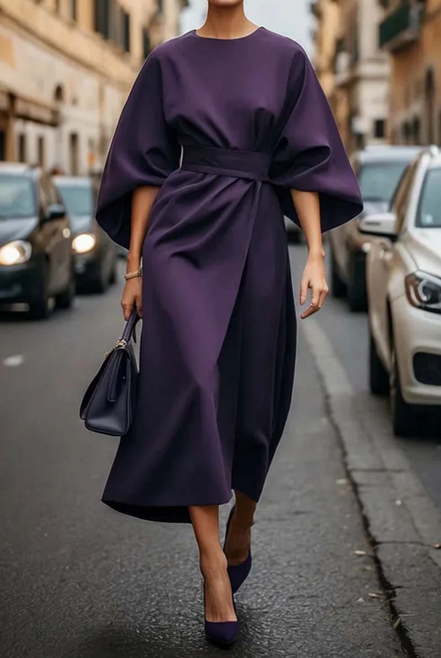 Flowy A-Line Dress with Adjustable Waist Belt