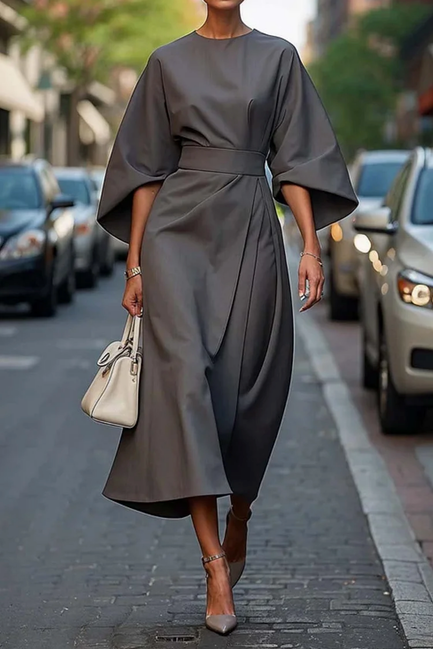 Flowy A-Line Dress with Adjustable Waist Belt