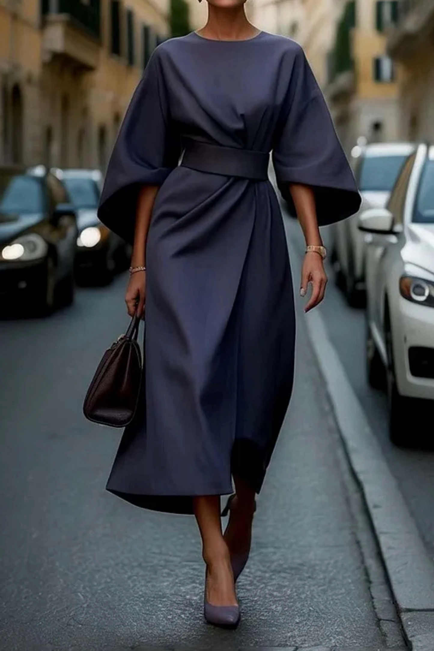 Flowy A-Line Dress with Adjustable Waist Belt