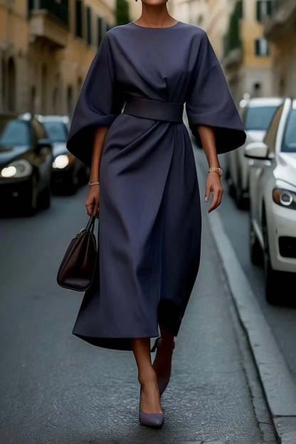 Flowy A-Line Dress with Adjustable Waist Belt
