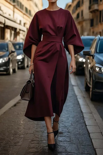 Flowy A-Line Dress with Adjustable Waist Belt