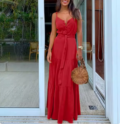Flowy V Neck Summer Dress with Adjustable Straps