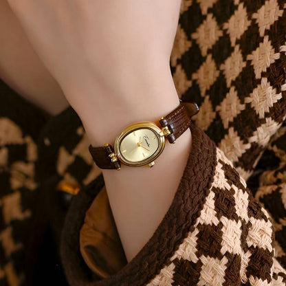 Elegant Oval Face Leather Strap Watch - EasyApparels