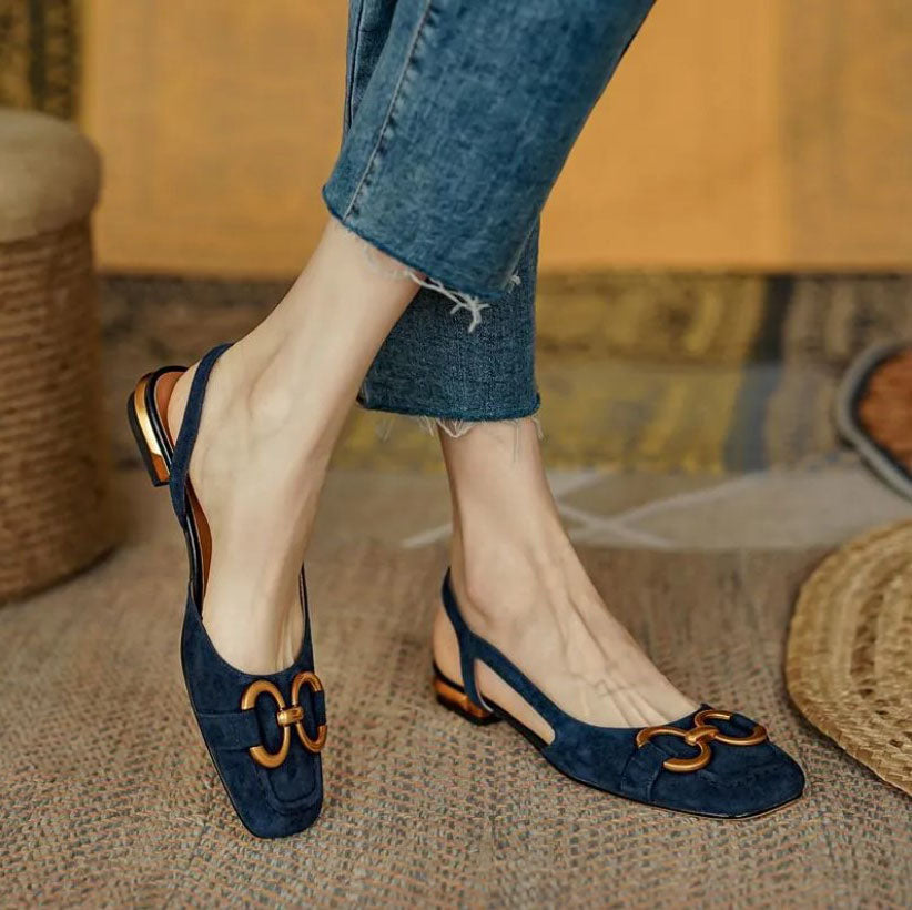 Comfortable Low Heel Slingback Shoes - Vossary