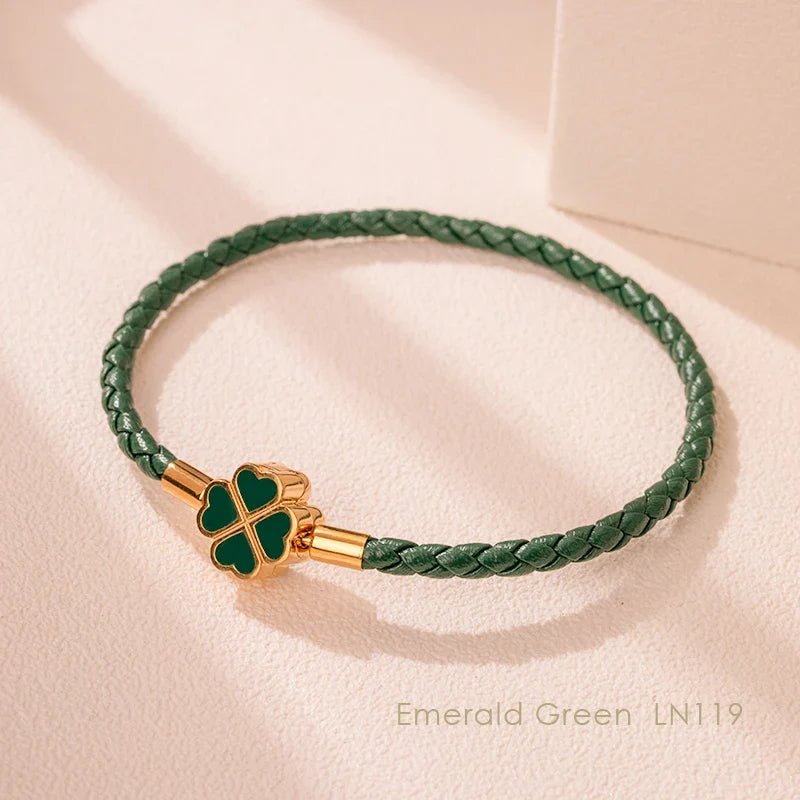 Good Luck Leather Braid Clover Charm Bracelet