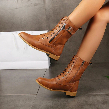 Trendy Ankle High Leather Boots - EasyApparels
