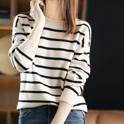 Comfy Women's Striped Crew Neck Sweater - Luxicro