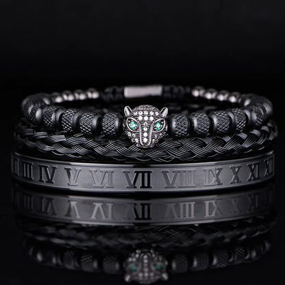 Elegant Panther Charm Braided Bangle Set