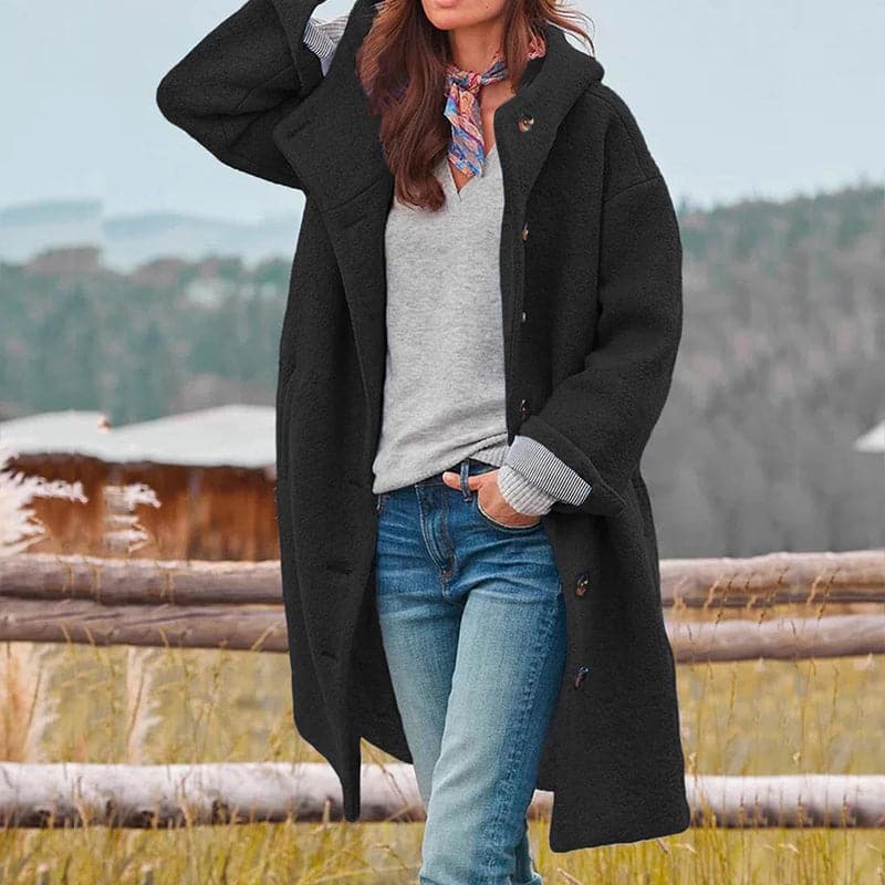 Warm Oversized Women's Wool Coat with Button Front