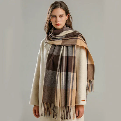 Large Plaid Scarf - Cozy Wool, Fringed Accessory - Luxicro