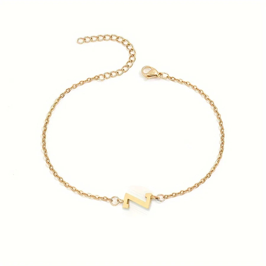 Simple Alphabet Bead Bangle Delicate Chain Necklace
