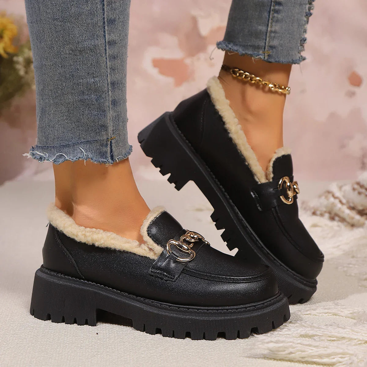 Fuzzy Inside Elevated Slip On Shoe