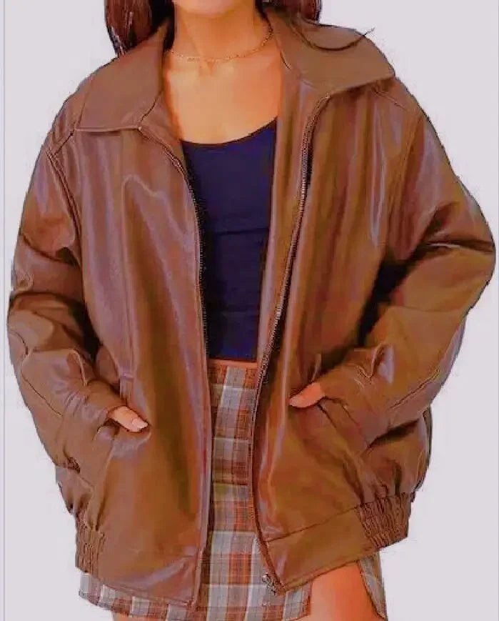 Large Faux Leather Biker Jacket - Vossary
