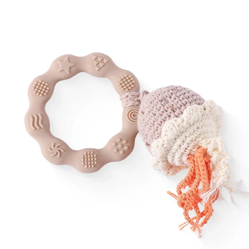 Soft Baby Teether Toy Set with Rattle and Ring