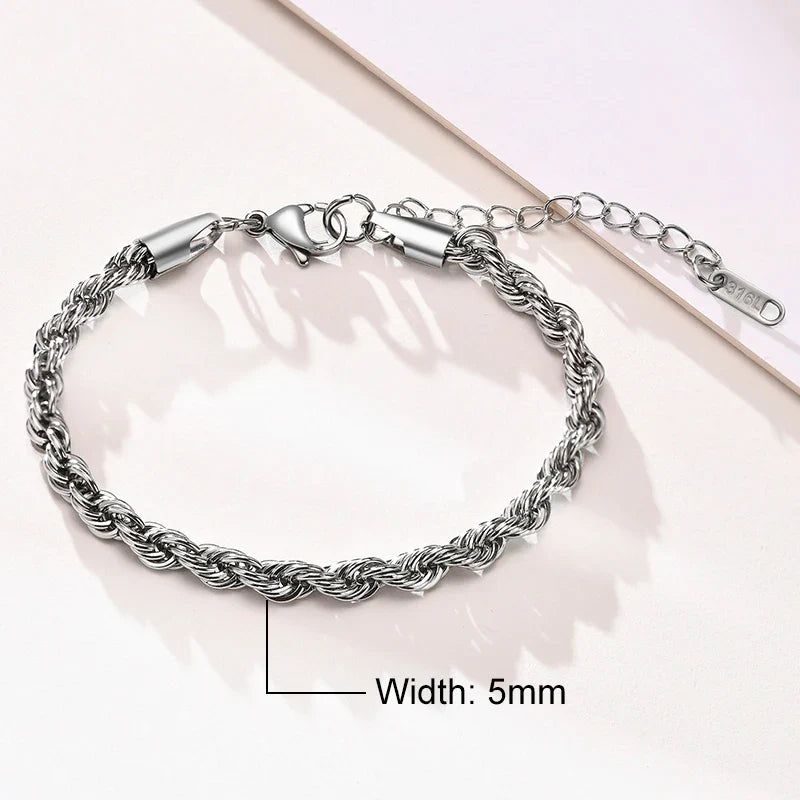 Silver Tone Twisted Cable Chain Bracelet Mens
