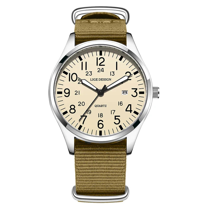 Stylish Quartz Watch with Beige Face and Durable Strap