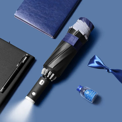 Compact Windproof Umbrella with LED Light and Sun Protection - Luxicro