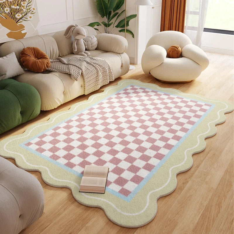 Soft Checkered Border Rug for Kids Room