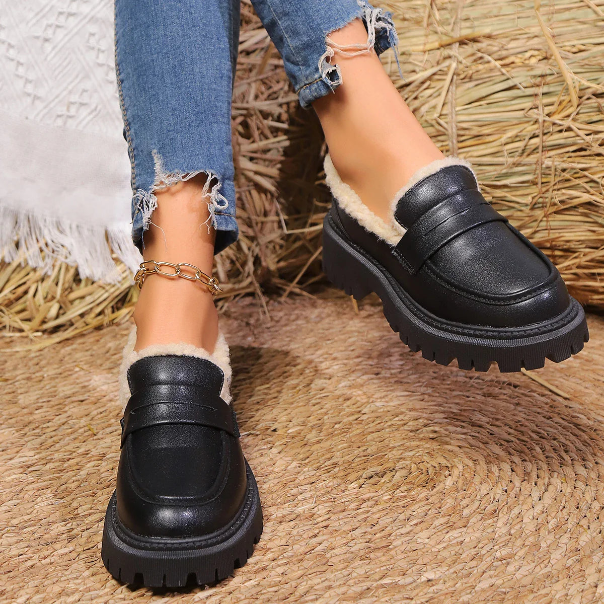 Fuzzy Inside Elevated Slip On Shoe