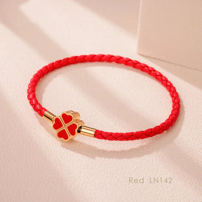 Good Luck Leather Braid Clover Charm Bracelet