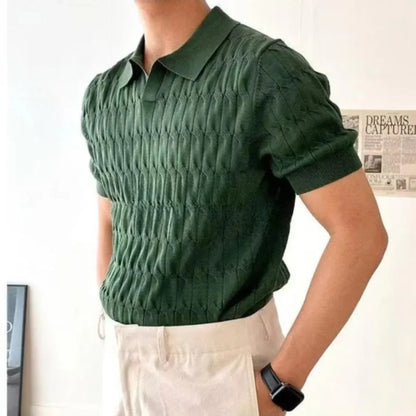 Rugged Patterned Knit Polo Shirt