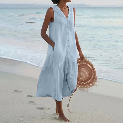 Relaxed Fit Patchwork V Neck Summer Dress for Women