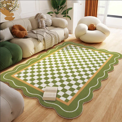 Soft Checkered Border Rug for Kids Room