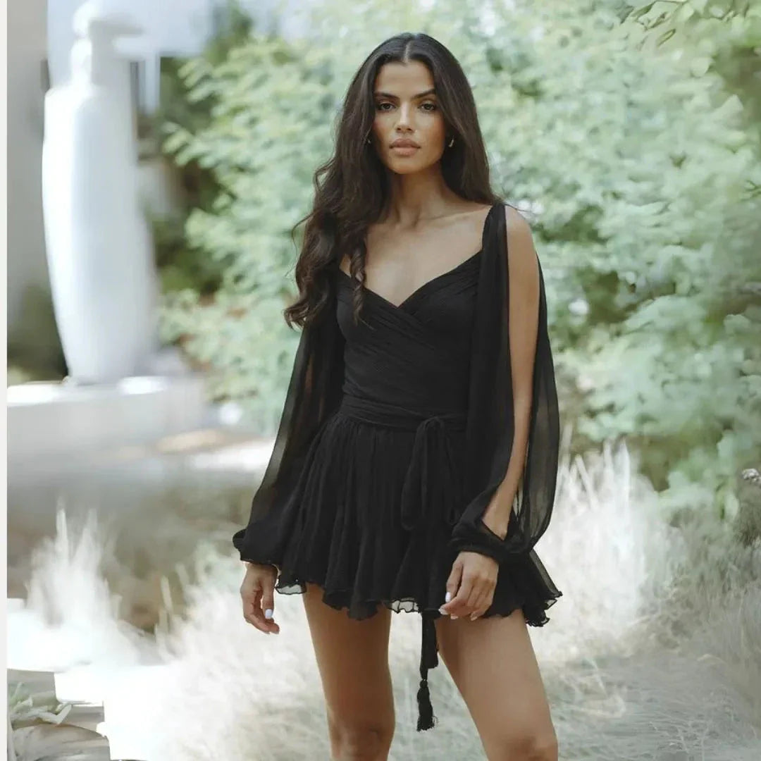 Chic V-Neck Wrap Jumpsuit Dress - EasyApparels