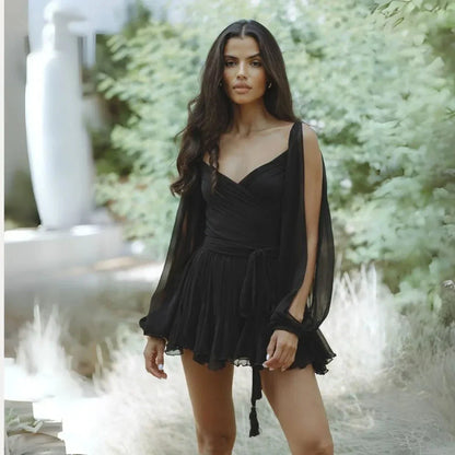 Chic V-Neck Wrap Jumpsuit Dress - EasyApparels