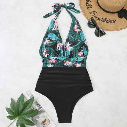 Women's Halter Neck Swimsuit with Ruched Waist