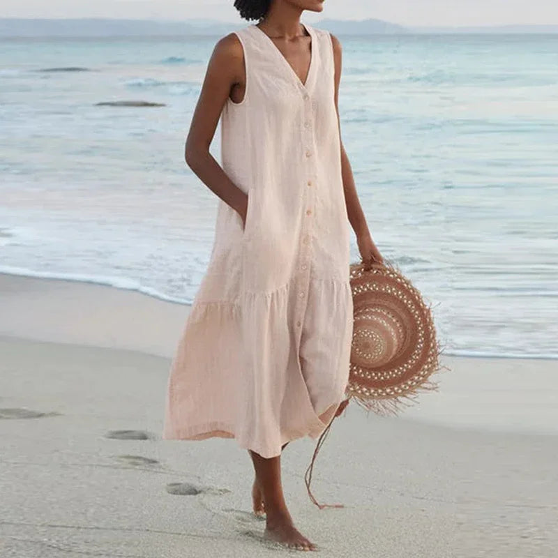 Relaxed Fit Patchwork V Neck Summer Dress for Women