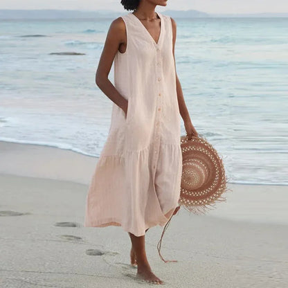 Relaxed Fit Patchwork V Neck Summer Dress for Women
