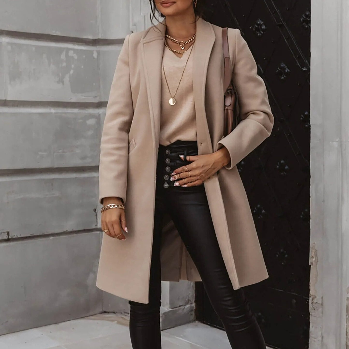 Ladies Classic Fit Wool Coat Button Front - EasyApparels