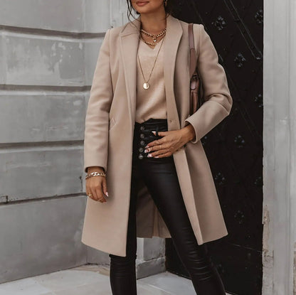 Ladies Classic Fit Wool Coat Button Front - EasyApparels