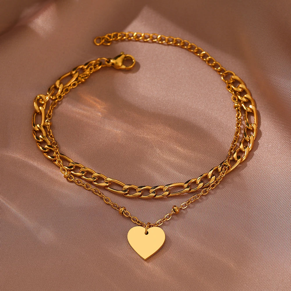 Two Tone Heart Chain Bracelet - EasyApparels