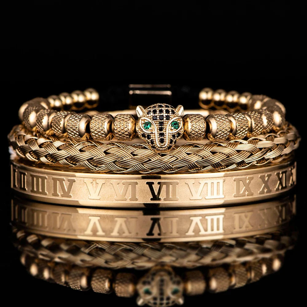 Elegant Panther Charm Braided Bangle Set - EasyApparels
