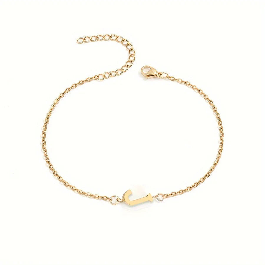 Simple Alphabet Bead Bangle Delicate Chain Necklace